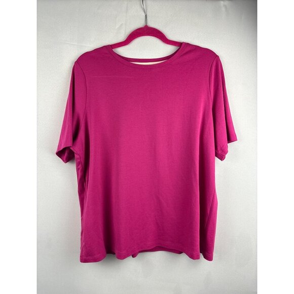 Isaac Mizrahi Live! Essentials Womens Pink T-Shirt 1X Cotton Blend Crew Neck Sho - Picture 2 of 6